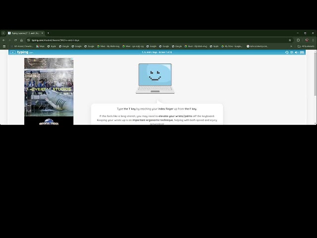 intro to typing.com from a blindness perspective - review of unit 1 as a whole - all lessons