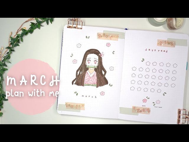 PLAN WITH ME | March 2022 Reading Journal Set-Up | Nezuko from Demon Slayer [Eng Sub]