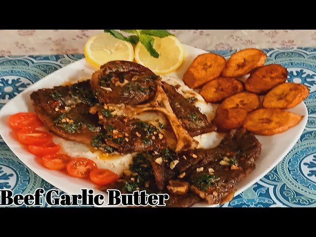 Butter Garlic Beef Steak with Mashed Potatoes and Fry Plantain  Recipe Very Delicious 😋