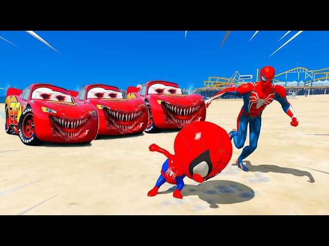 CLONES DO RELÂMPAGO MCQUEEN DO MAL PEGARAM O HOMEM ARANHA NO GTA 5! 🚗⚡😱