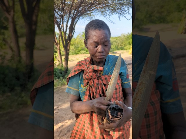 Wow,, 😲 Hadzabe tribe lady enjoying the Best food ‼️#shorts