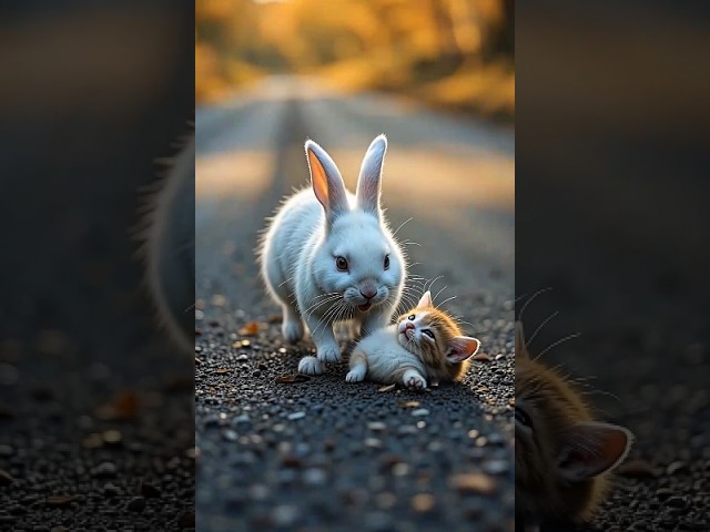 Cat is So Badly injured and Rabbit Saves Its life 🤯 #animalrescue #cuteanimals #rabbitrescue