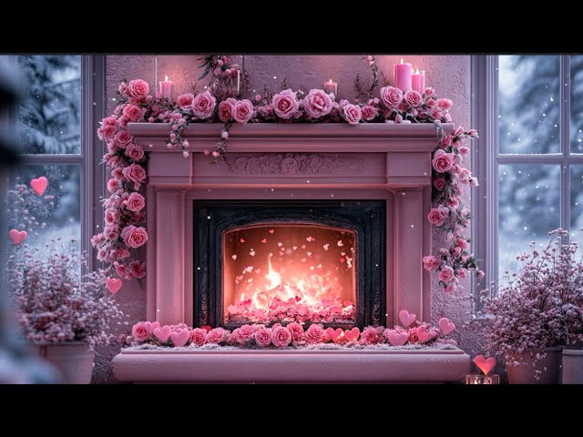 Cozy Pink Winter Fireplace ❄️💕 Preppy Valentine's Day Aesthetic Ambience for Sleep Focus Relaxation