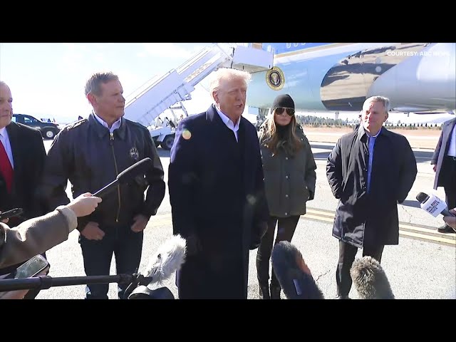 Donald Trump speaks to press after landing in North Carolina