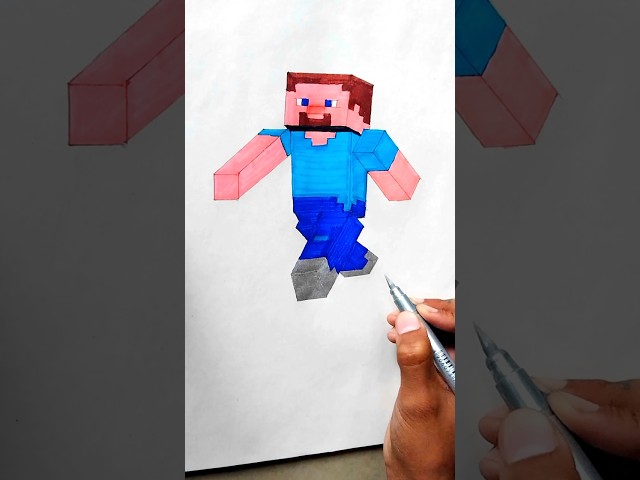 Minecraft Character Steve Drawing By Brush Pens #shorts #minecraft #shortsfeed #art