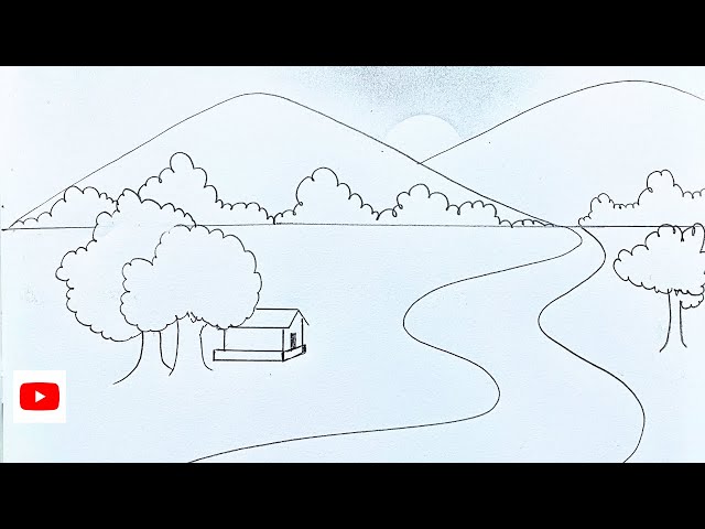 How to draw a beautiful landscape drawing in 5 min