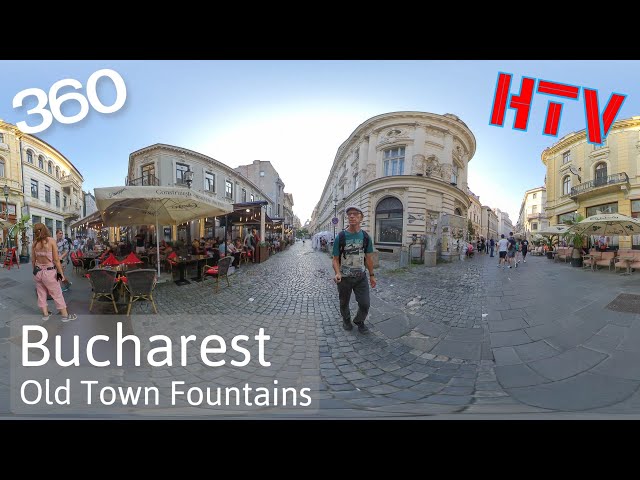 360VR Bucharest,Romania-a walk through old town to fountains