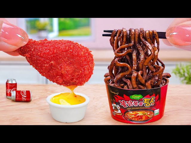 Best Korean Street Food 😍 Miniature Black Bean Noodle Fried Chicken Cheetos | Tina Mini Cooking