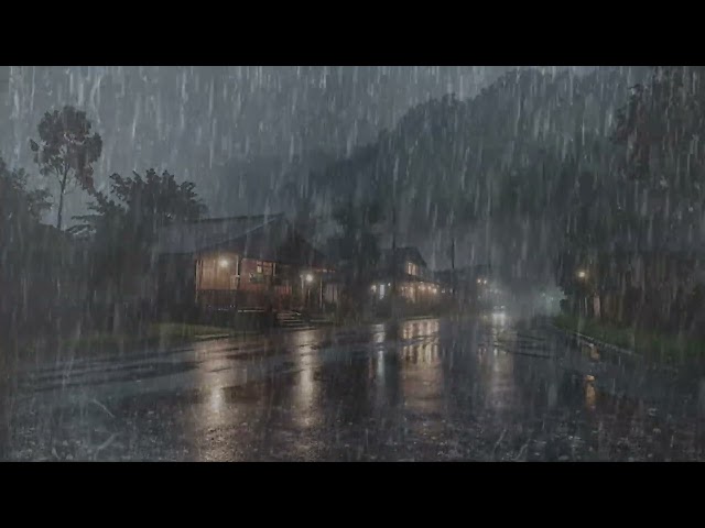 Sleep Peacefully with Heavy Rain on an Abandoned Cottage Roof at Night