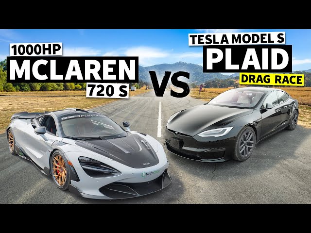 1000hp McLaren 720S vs Tesla Model S Plaid Drag Race!