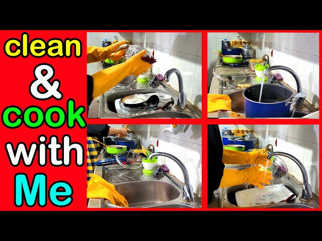 CLEAN WITH ME | wash dishes and cook with me | ASMR cleaning motivation #27