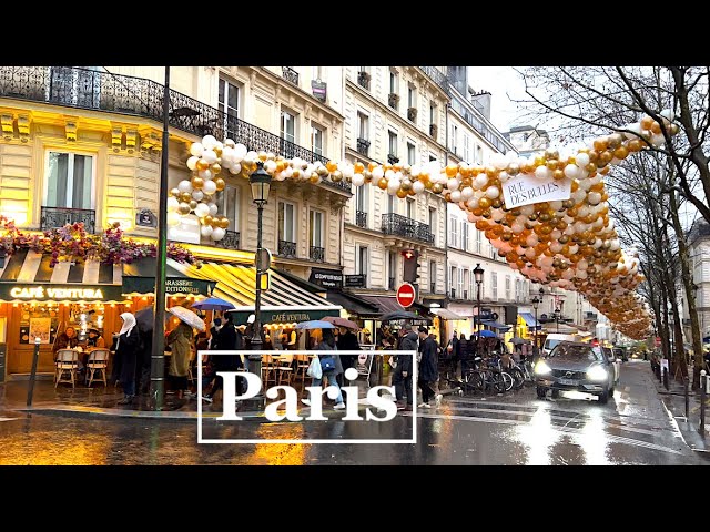 Paris France 🇫🇷 - A walk in Paris in the Rain - Paris 4K HDR walk - Rue des Bulles