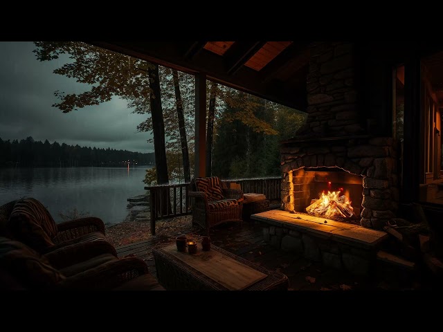 Cozy Rain on Porch with Crackling Fireplace and Gentle Rain Sounds to Relaxing and Sleeping