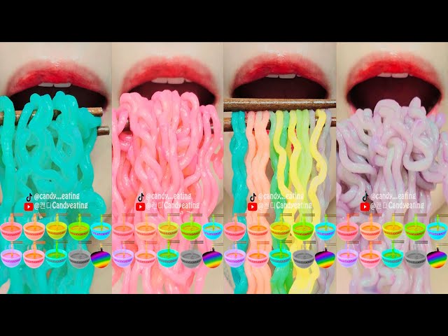 ASMR EMOJI FOOD rainbow noodles mukbang eating sounds