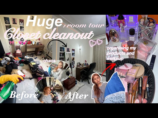 Huge closet clean out + room tour 🎀🧹🧺✨