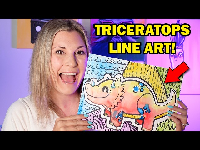 Dinosaur Line Art Project! Triceratops artwork for Kids!