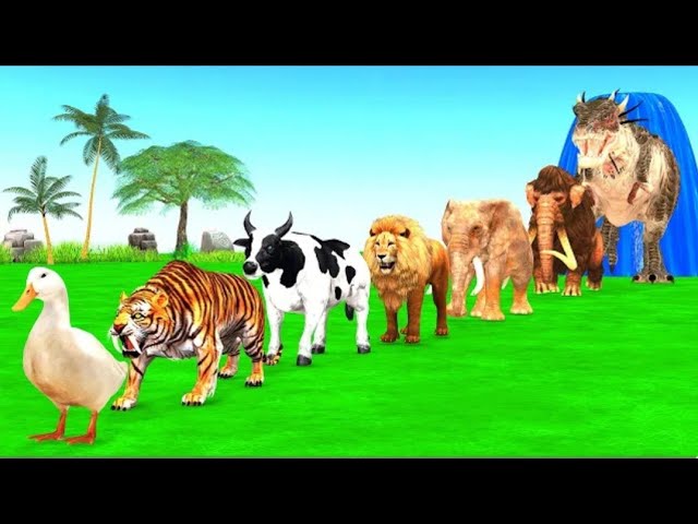 5 Giant Duck Cartoon Cow Elephant Tiger Dinosaur Paint Wild Animals Crossing Fountain Animation Q573