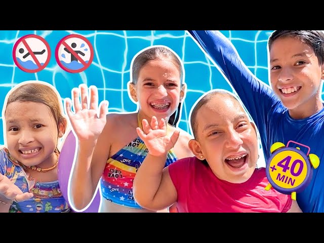 Maria clara e amigos fazem brincadeiras divertidas na piscina - Família MC Divertida