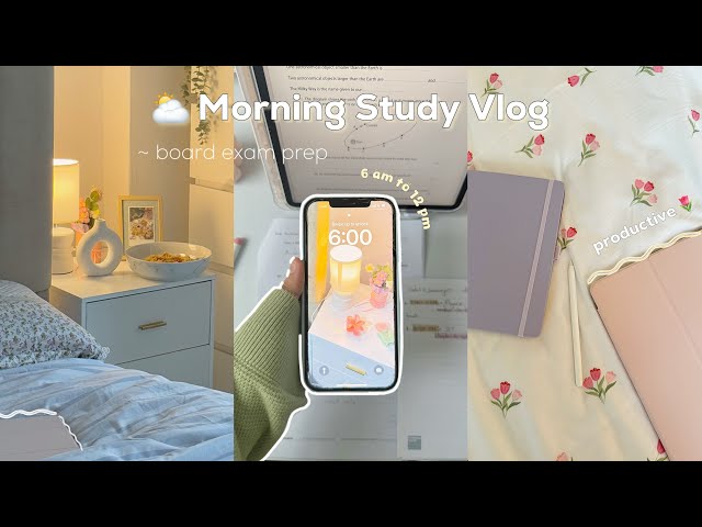 ☀️ Study Vlog | productive 6 am to 12 pm morning routine ~ board exam prep, tips & skincare🌷