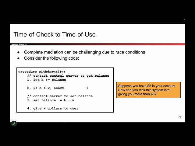 [Intro1, Video 11] Ensure Complete Mediation, Time-of-Check to Time-of-Use