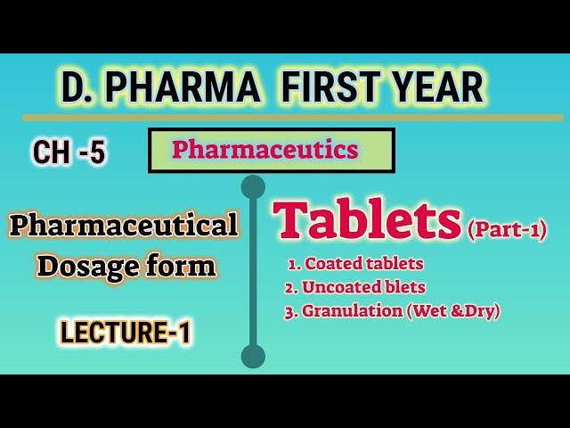 Tablets | CH-5 | L-1 | Pharmaceutical dosage form | Pharmaceutics | D.Pharm first year