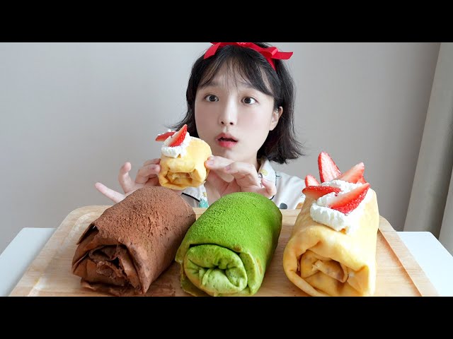 Towel Cake MUKBANG ASMR🍓🌿🍫I Made It Myself!👩‍🍳 | Real Sound Eating Show