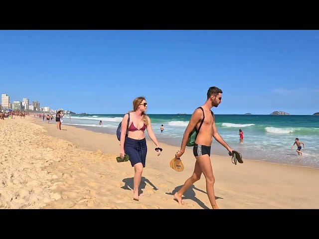 Leblon Beach in the Summer of Rio de Janeiro. Beach walk in Brazil 2024 4K