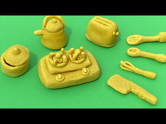 I used my handmade clay to make this kitchen set!|DIY Clay, miniature kitchen set,Easy handmade clay