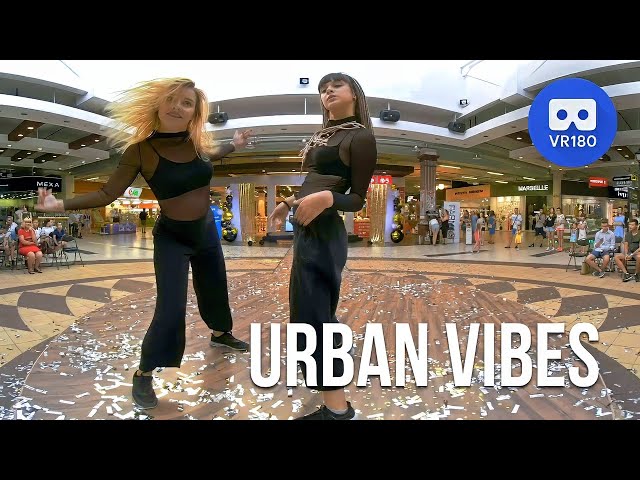 VR180 3D. Two girls dancing in a beauty pageant final. Urban Vibes duet.