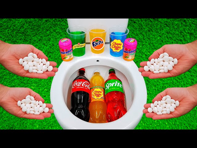 Big Coca Cola, Sprite, Yedigün and Fanta, Schweppes, Chupa Chups Blue VS Mentos in the holes toilet