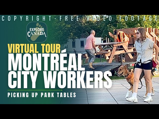 Montreal city workers carrying park tables | Copyright-free video Creative Commons