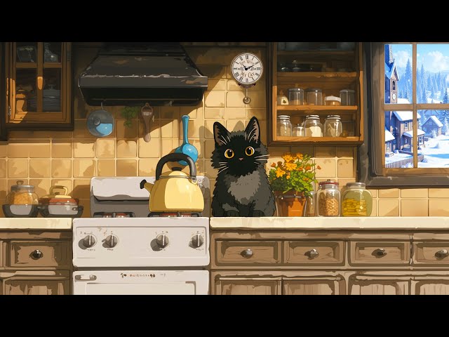 Lofi With My Cat || Cat & Winter Kitchen 🐈‍⬛☕ lofi hip hop radio 📚 beats to relax/study to