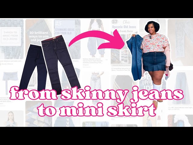 how to upcycle skinny jeans to a mini skirt | Aaronica sews