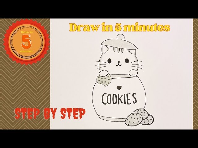 How to draw a cute cat eating cookies easy | How to draw cute things