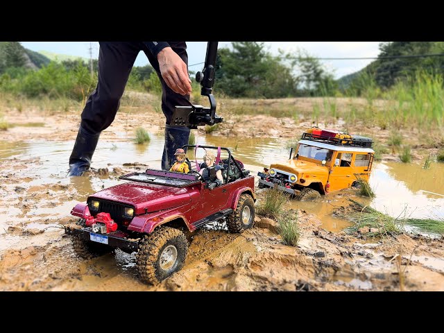 FMS TOYOTA FJ40 & Mashigan Jeep YJ | off road | driving on muddy roads | 4X4 1/10RC Car