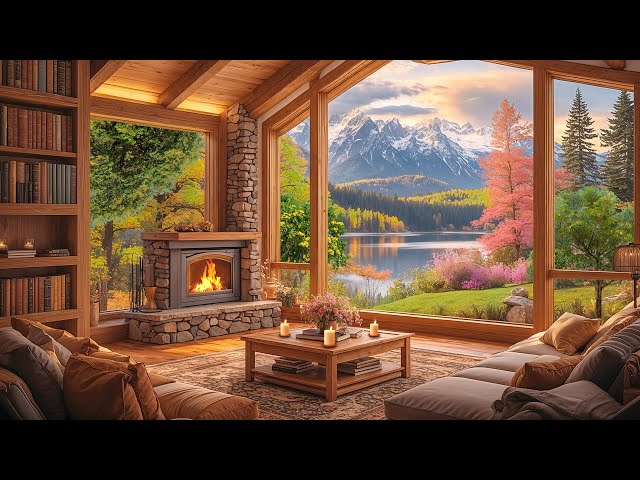 Calm Morning Jazz Music in Cozy Spring Cabin Ambience 🌺 Soft Jazz Instrumental Music for Relax