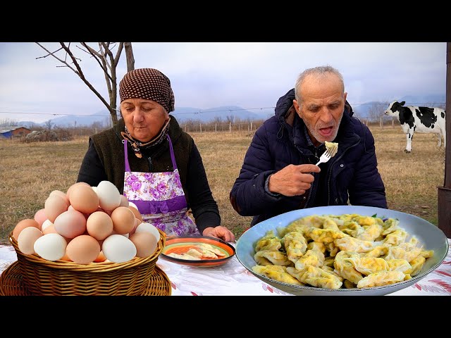 Grandma Made Egg Ravioli | Meatless, Vegan Recipes in Azerbaijan Village