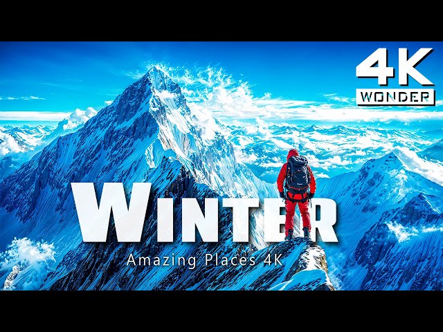 FLYING OVER WINTER 4K - Relaxing music with Snow - Covered Landscapes and Icy Wonders [4K Ultra HD]