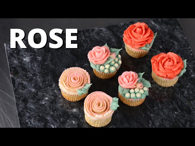 How to make a Buttercream rose cupcake set  [ Cake Decorating For Beginners ]