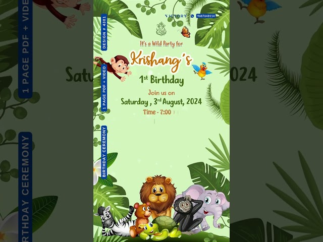 Birthday party invitation video for boy in english language with animals design 4301