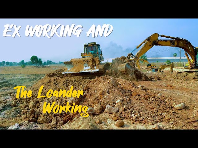 Loader and Excavator Trucks working (Preparing Site Construction)