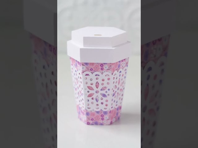 3D Coffee Cup Gift Box With Lace Sleeve Quick Assembly