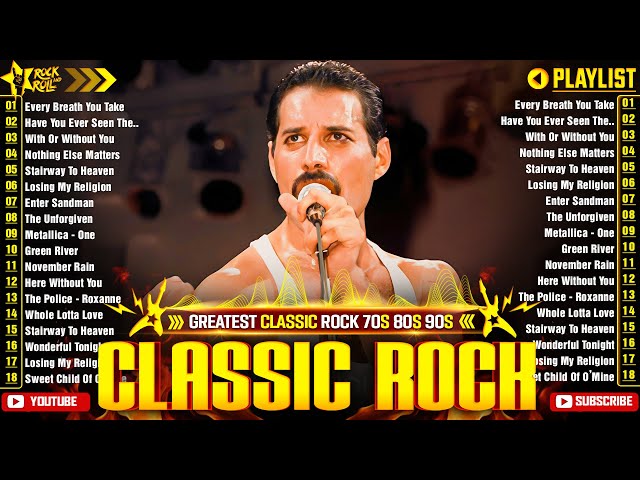 Classic Rock Songs Full Album 70s 80s 90💥Queen, Bon Jovi,U2,ACDC, Aerosmith, The Police,  Nirvana