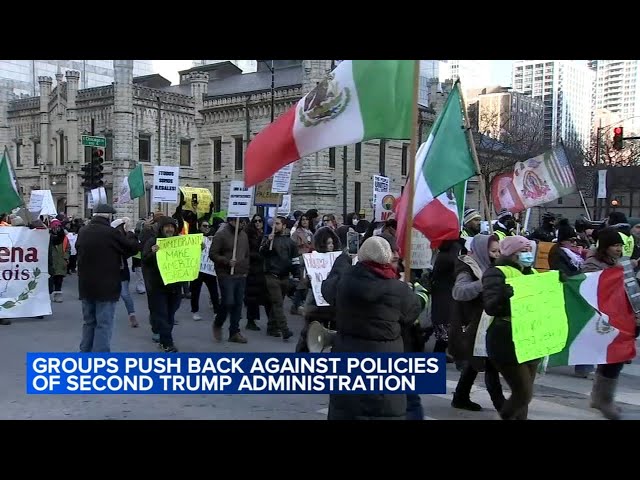 Immigration activists, pro-Palestinian groups protest Trump administration downtown Chicago