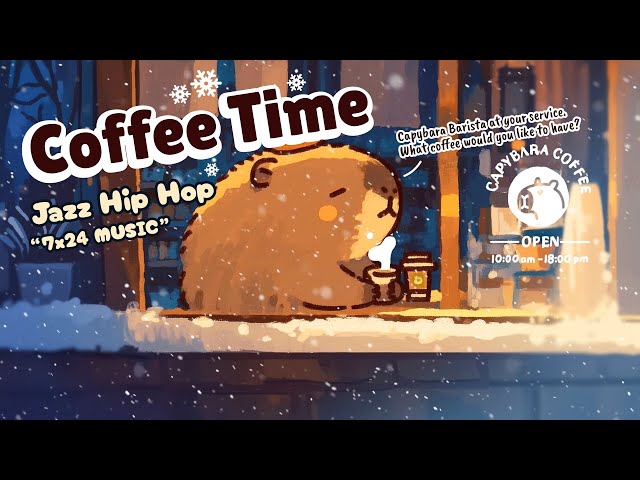 Capybara 24/7 Coffee Shop ☕️ What coffee would you like? Snow Jazz Hip Hop | Study & Relax