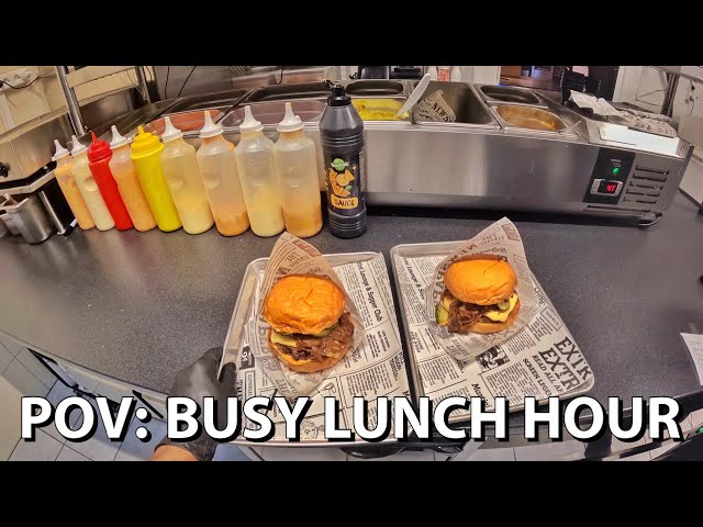 POV: BUSY LUNCH RUSH 🍔🍟| ONE HOUR OF LUNCH RUSH | Making Cheese Burgers and fries 🍔🍟