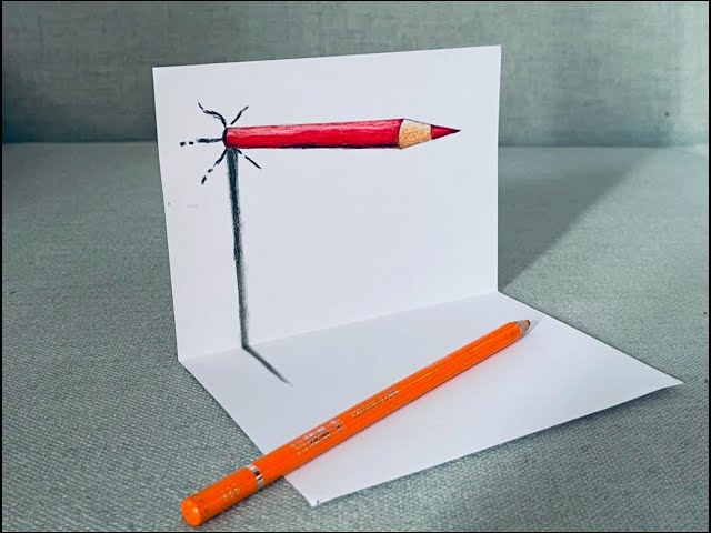 easy draw 3d color pencil on paper for beginners, how to draw 3D color  pencil