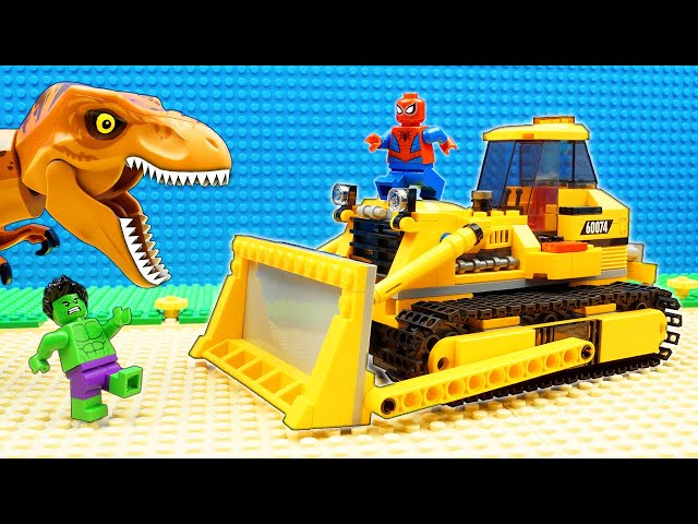 Bulldozer Truck Kinetic Sand vs Hulk Spiderman Dinosaur