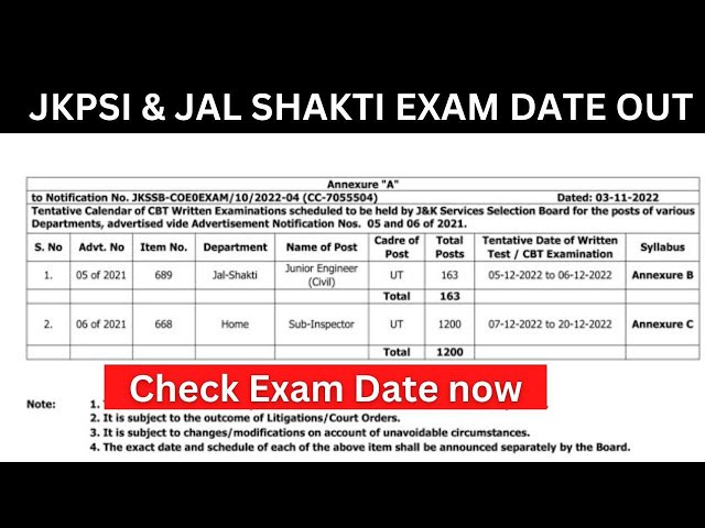 JKPSI & Jal Shakti Exam Date Out 🔥