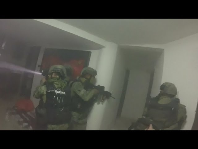 Amazing footage of shoot out at drug lord Guzman's property